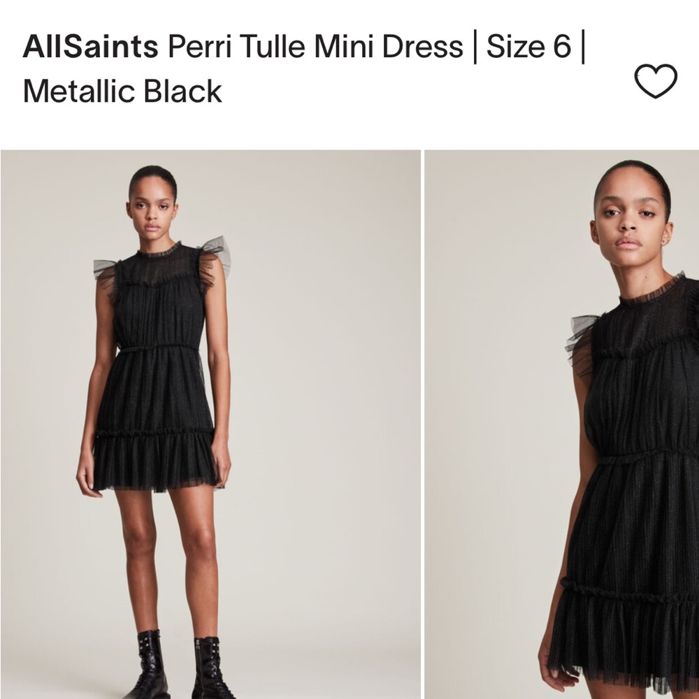 All Saints Perri Metallic Black Tulle Dress